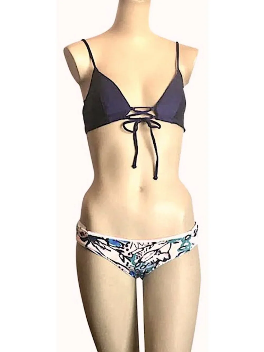 Maaji  Navy Lace up Top 4-way Reversible Small Bikini Set + gift  Womens
